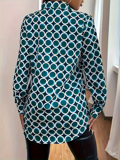 gbolsos  Polka Dot Button Front Shirt, Elegant Long Sleeve Shirt For Spring & Fall, Women's Clothing