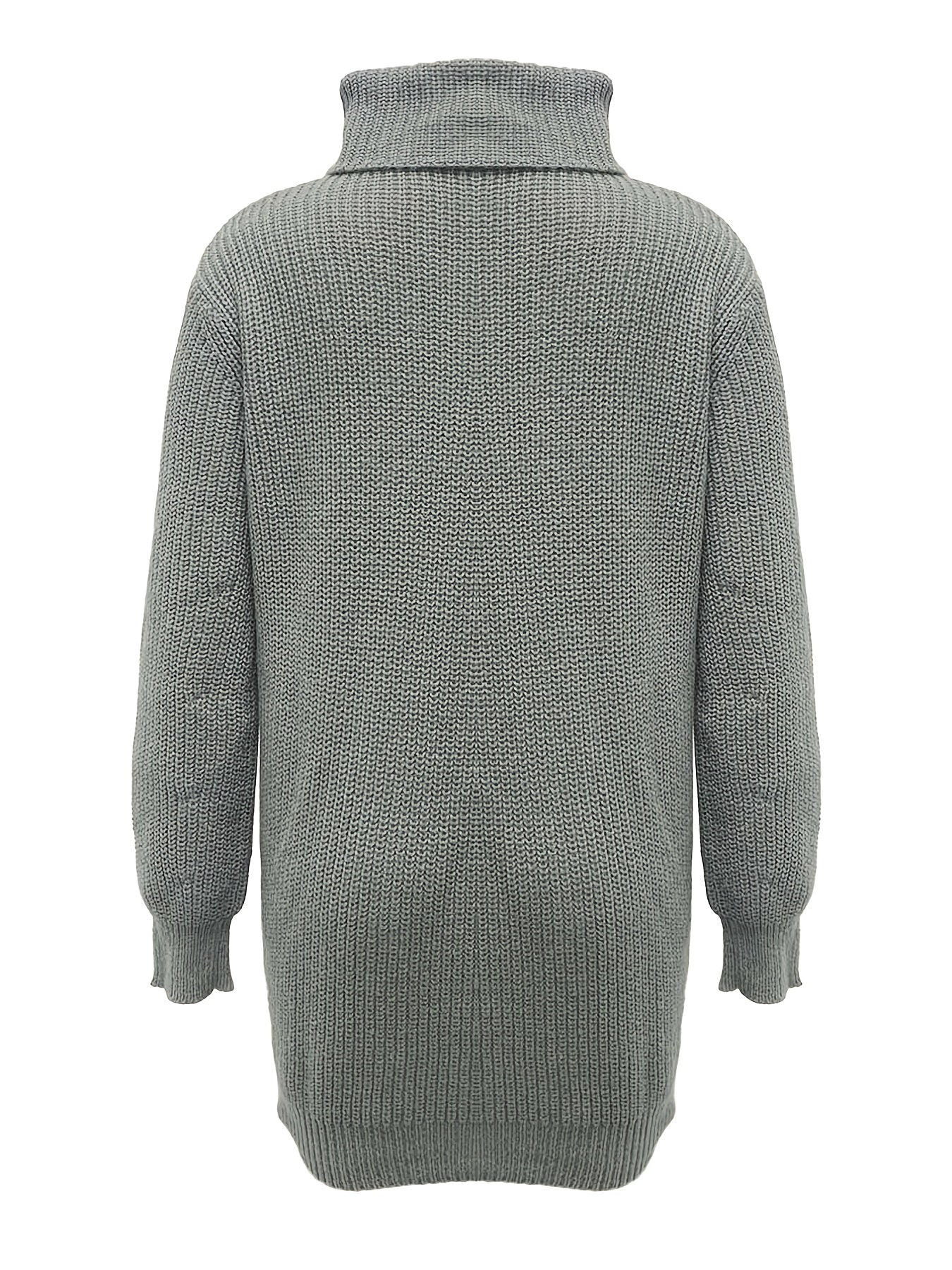 gbolsos  Solid Turtle Neck Baggy Knitted Dress, Casual Long Sleeve Dress For Fall & Winter, Women's Clothing