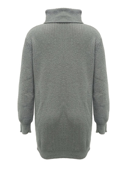 gbolsos  Solid Turtle Neck Baggy Knitted Dress, Casual Long Sleeve Dress For Fall & Winter, Women's Clothing