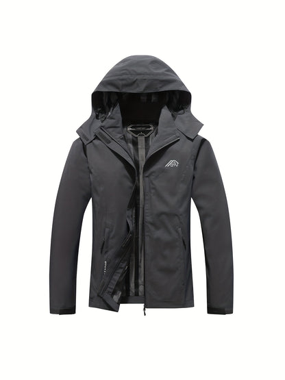 gbolsos  Solid Color Waterproof Windproof Hooded Outdoor Jacket For Hiking Montaineering, Women's Outdoor Clothing