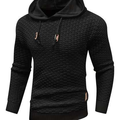 gbolsos  Men's Solid Slim Fit Hooded Sweater For Spring & Autumn, Knit Pullover Sweater, Plus Size