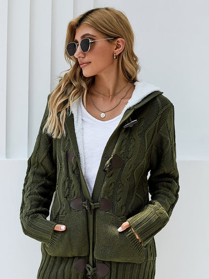 gbolsos  Women's Outerwear Raw Hooded Flare Button Sweater Cardigan