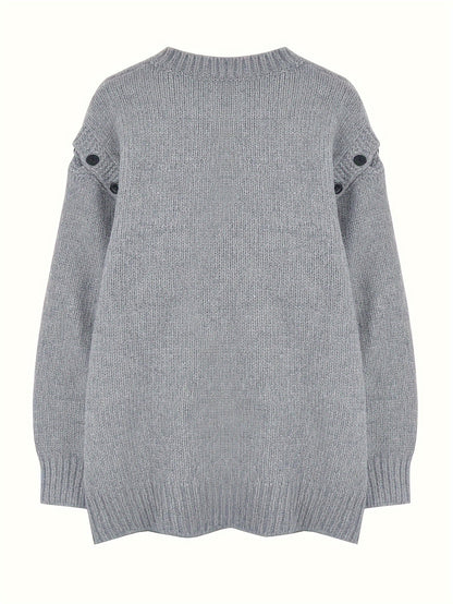 gbolsos  Letter Pattern Crew Neck Pullover Sweater, Casual Cold Shoulder Long Sleeve Loose Sweater, Women's Clothing