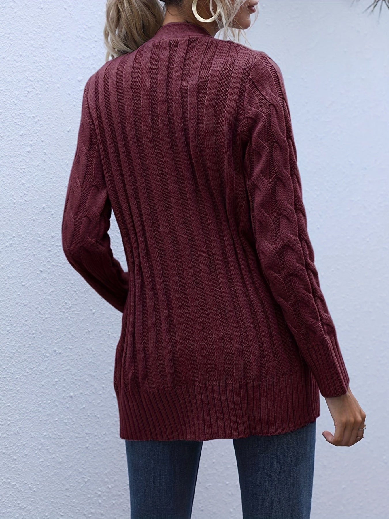 2025 gbolsos  Cable Knit Button Front Cardigan, Casual Long Sleeve Cardigan For Fall & Winter, Women's Clothing