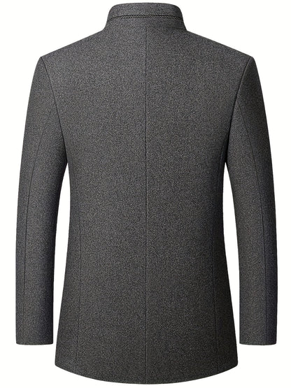 gbolsos  Warm Wool Blend Jacket Coat, Men's Casual Stand Collar One Breasted Jacket For Fall Winter, Father's Gift