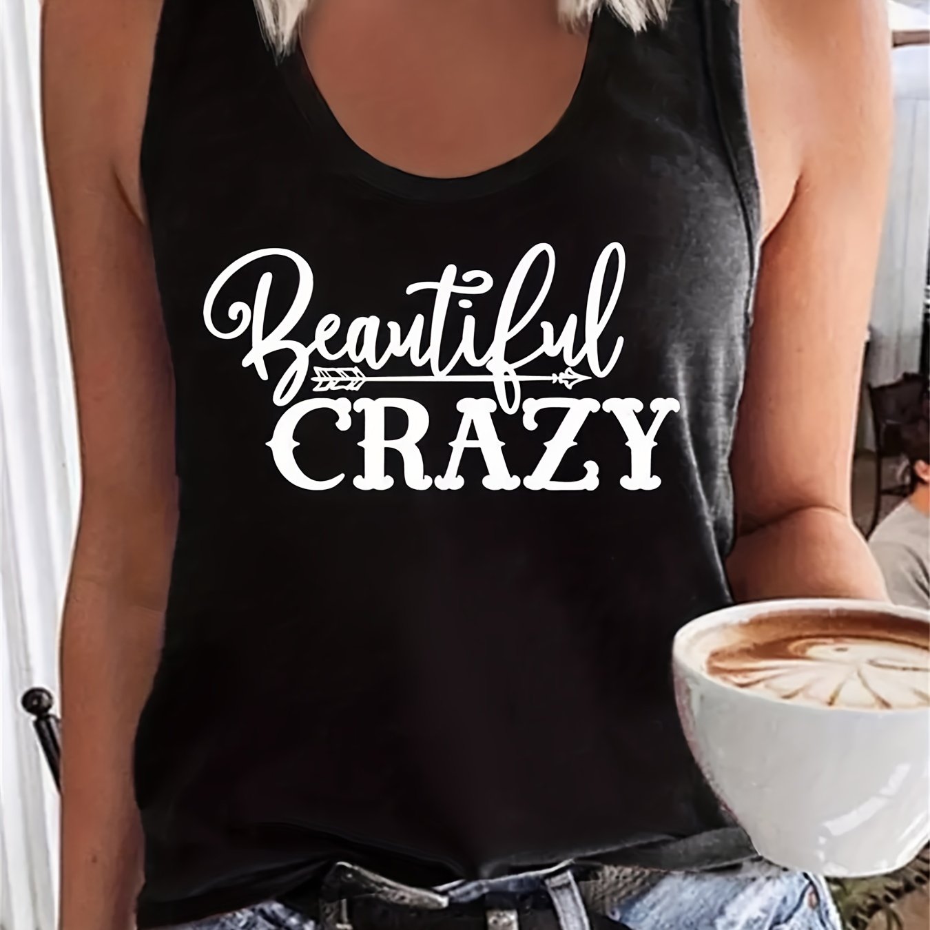 gbolsos  Letter Print Tank Top, Casual Scoop Neck Sleeveless Summer Tank Top, Women's Clothing