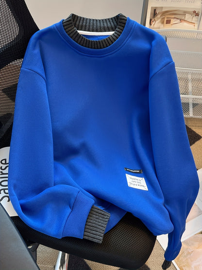 Solid Crew Neck Applique Sweatshirt, Long Sleeve Crew Neck Pullover Sweatshirt, Casual Tops For Fall & Winter, Women's Clothing