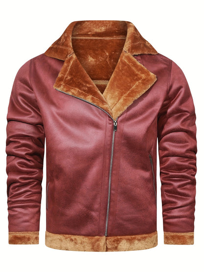 gbolsos  Men's Pu Jacket, Chic Faux Leather Jacket For Fall Winter