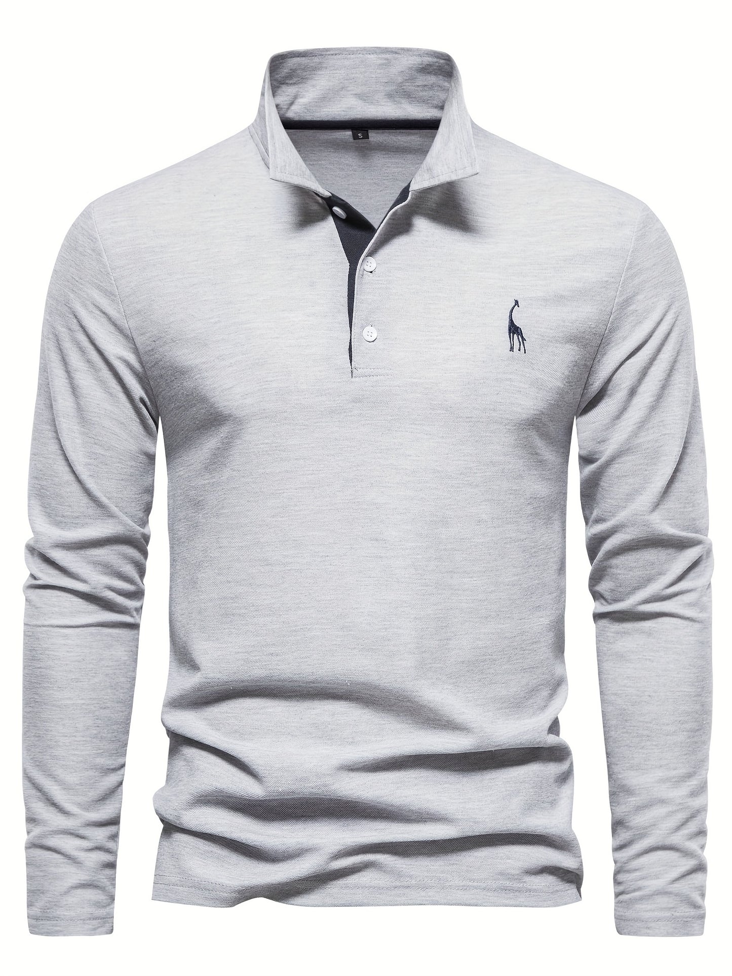 gbolsos  Men's Solid Giraffe Embroidery Long Sleeve Tennis Shirts, Slight Stretch All-match Fashion Men's Top
