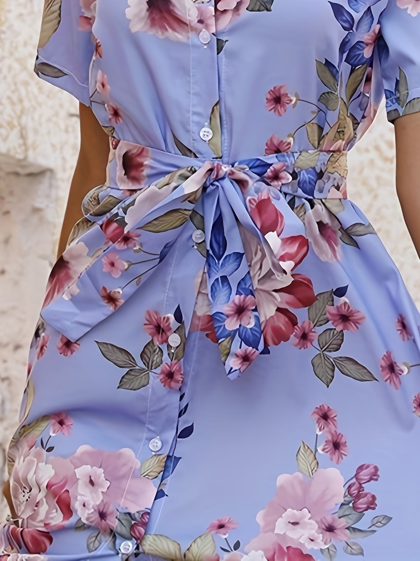 gbolsos  Floral Print Shirt Dress, Boho Button Front Short Sleeve Dress, Women's Clothing