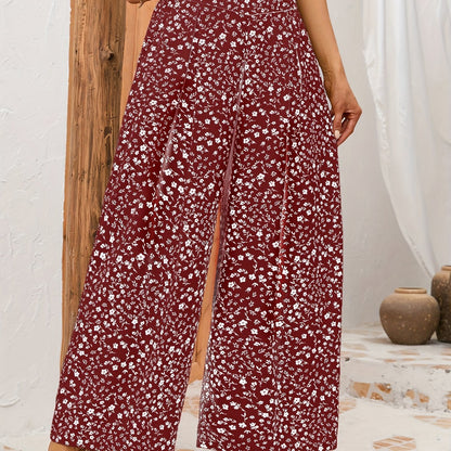 gbolsos  Floral Print Wide Leg Pants, Casual Loose Pants For Spring & Summer, Women's Clothing