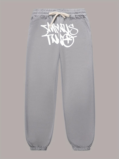 gbolsos Letter Print Drawstring Sweatpants Loose Fit Pants Men's Casual Slightly Stretch Joggers For Men Spring Autumn Running Jogging