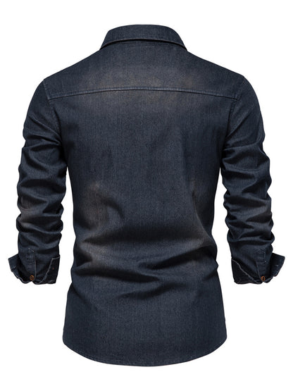 gbolsos  Cotton Denim Shirt Men Long Sleeve Quality Cowboy Shirts For Men Casual Slim Fit Mens Designer Clothing