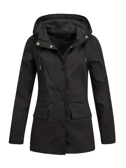 gbolsos  Drawstring Hooded Jacket, Casual Button Front Long Sleeve Outerwear, Women's Clothing
