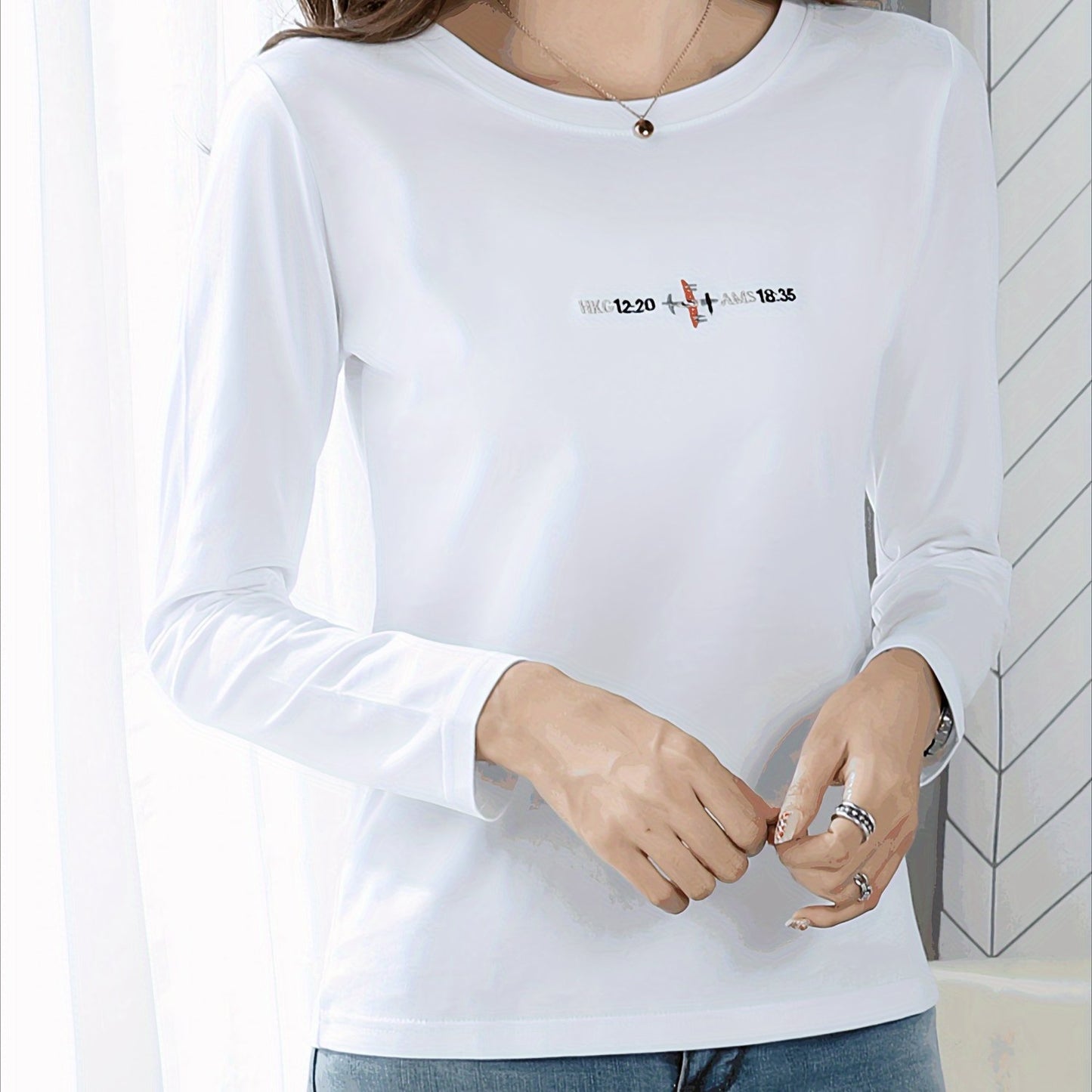 gbolsos Letter Print Crew Neck T-shirt, Casual Long Sleeve T-Shirt For Spring & Summer, Women's Clothing