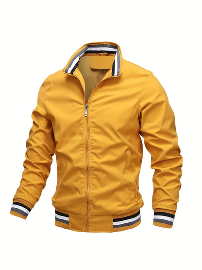 gbolsos  Men's Casual Zipper Long Sleeve Stand Collar Pockets Jackets For Fall & Winter