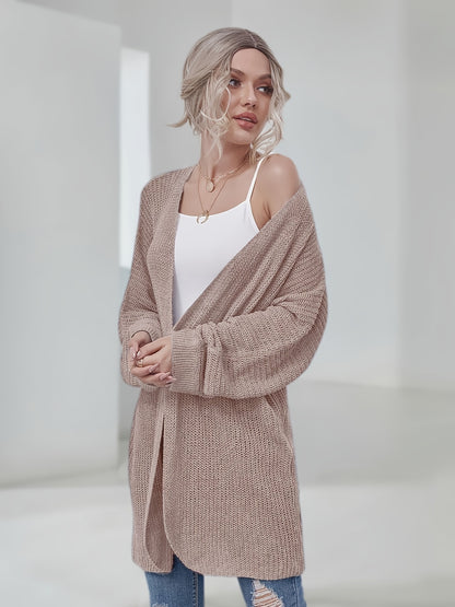 2025 gbolsos  V-neck Loose Solid Cardigans, Casual Long Sleeve Fall Winter Knit Cardigan, Women's Clothing