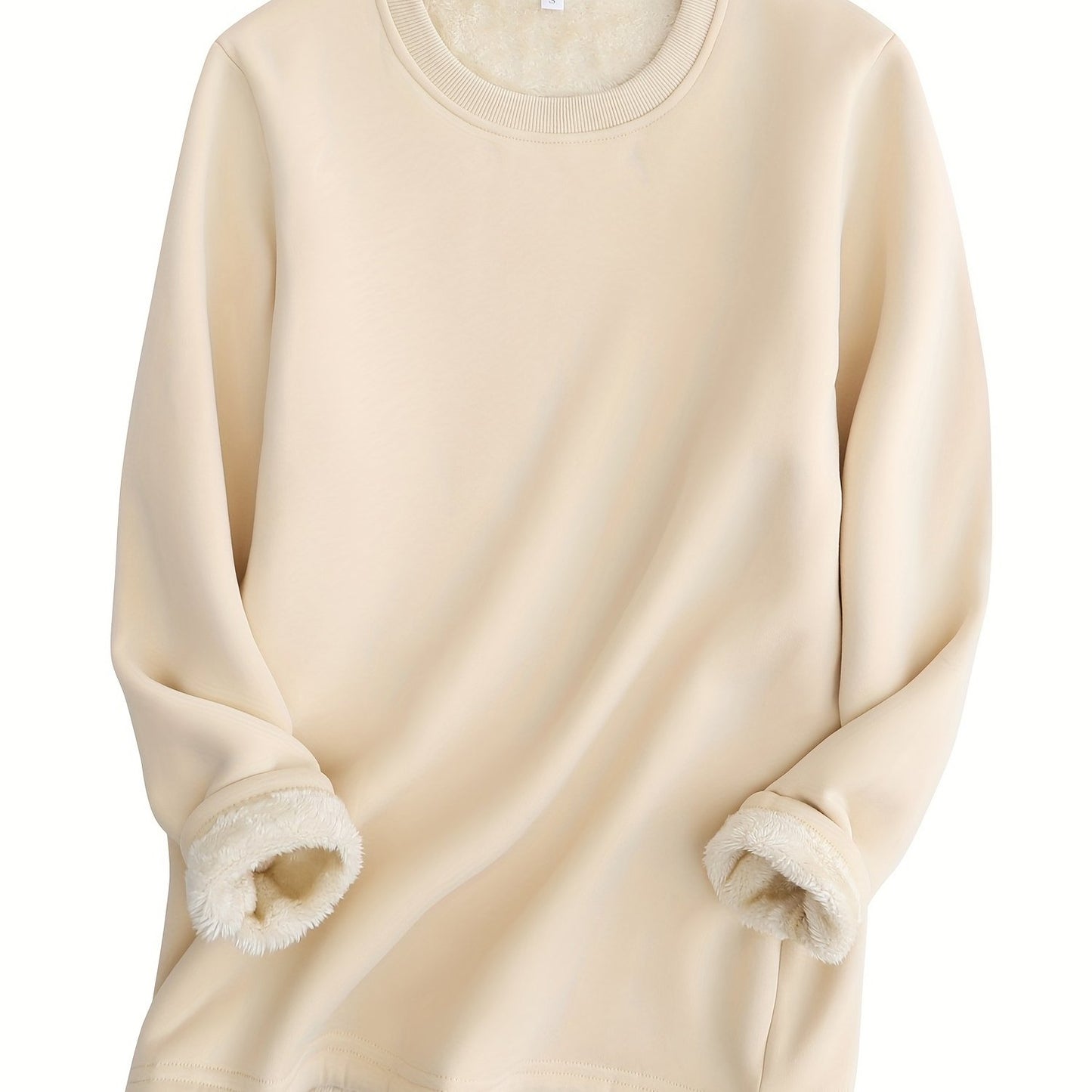 Solid Fleece Sweatshirt, Casual Long Sleeve Crew Neck Sweatshirt For Fall & Winter, Women's Clothing