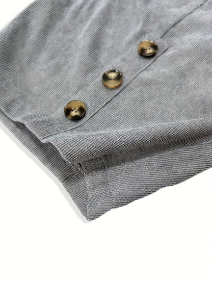 gbolsos  Solid Corduroy Patched Pockets Pants, Casual Loose Button Decor Pants For Spring & Fall, Women's Clothing