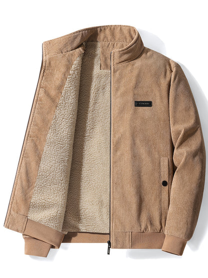 gbolsos  Men's Autumn&Winter Trendy Casual Khaki&Grey Lightweight Fleece Corduroy Cotton Lapel Jacket
