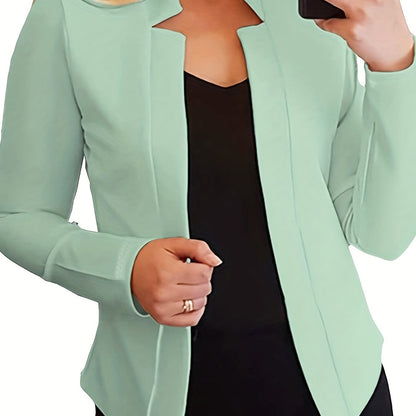 gbolsos  Long Sleeve Open Front Jacket, Solid Outwear For Business, Every Day, Women's Clothing