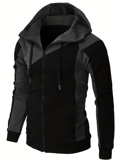 gbolsos  Men's Casual Color Block Zip Up Jacket With Hood, Varsity Jackets