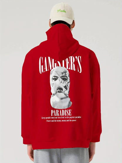 gbolsos  Men's Stylish Paradise Print Hoodie, Active Slightly Stretch Breathable Hooded Sweatshirt For Outdoor Fall Winter