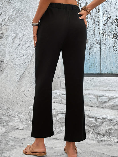 gbolsos  Solid Elastic Waist Belted Pants, Casual Loose Pants For Spring & Summer, Women's Clothing