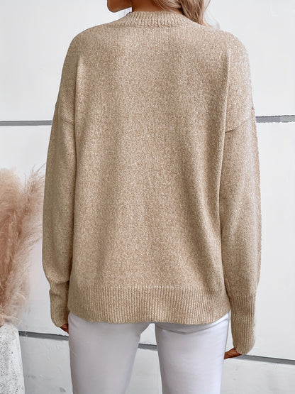 gbolsos  Solid Crew Neck Pullover Sweater, Casual Long Sleeve Sweater For Fall & Winter, Women's Clothing