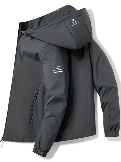 gbolsos  Men's Soft-Shell Hooded Jacket, Casual Windproof & Waterproof Zip Up Detachable Hood Comfy Jacket For Outdoor