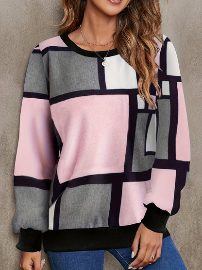 Color Block Crew Neck Pullover Sweatshirt, Casual Long Sleeve Sweatshirt For Spring & Fall, Women's Clothing