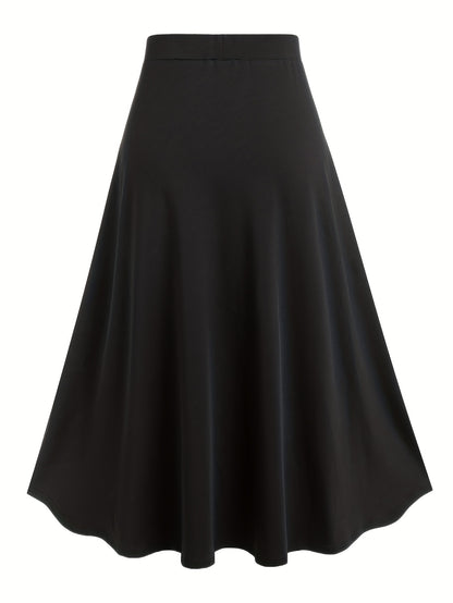 gbolsos  Plus Size Goth Skirt, Women's Plus Colorblock Grommet Lace Up Medium Stretch A-line Skirt