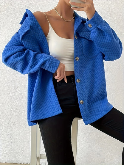 gbolsos  Button Front Simple Jacket, Casual Long Sleeve Solid Outerwear, Women's Clothing