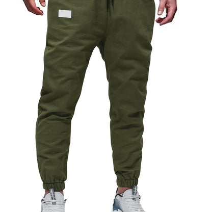 gbolsos Woven Cotton Blend Joggers, Men's Casual Solid Color Slightly Stretch Drawstring Pants For Spring Summer