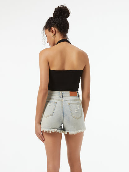 Solid Halter Neck Crop Top, Sexy Backless Halter Top For Summer, Women's Clothing