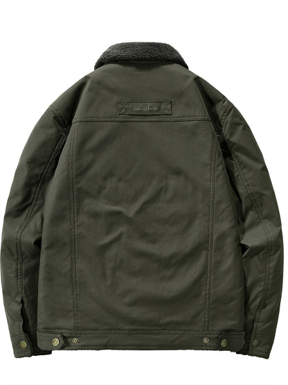 gbolsos  Warm Fleece Windbreaker Jacket, Men's Casual Lapel Multi Pocket Cargo Jacket Coat For Fall Winter Outdoor Activities