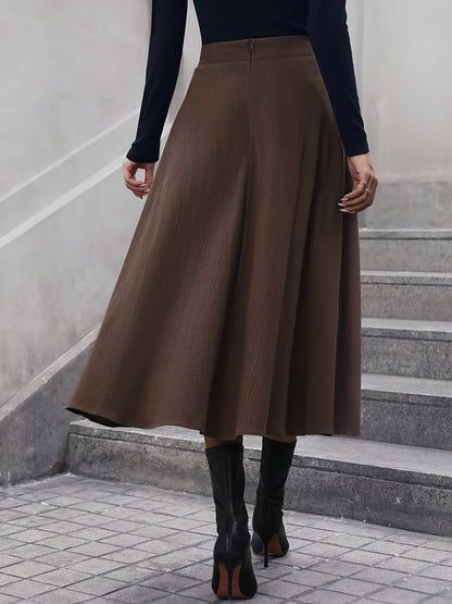gbolsos  Solid Ruffle Hem Skirt, Elegant High Waist Skirt For Fall & Winter, Women's Clothing