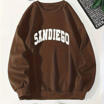 gbolsos  Sandiego Letter Print Sweatshirt, Casual Crew Neck Long Sleeve Sweatshirt, Women's Clothing