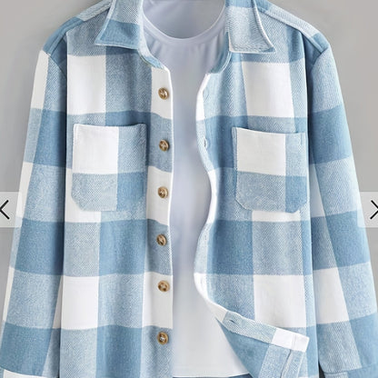 gbolsos  Men's Fashion Plaid Print Shirt Jacket Long Sleeve Shirt Casual Oversized Tops For Spring/autumn, Men's Clothing