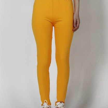 Sexy Solid Simple Leggings, Casual High Waist Elastic Fashion Bottoms Slim Leggings, Women's Clothing