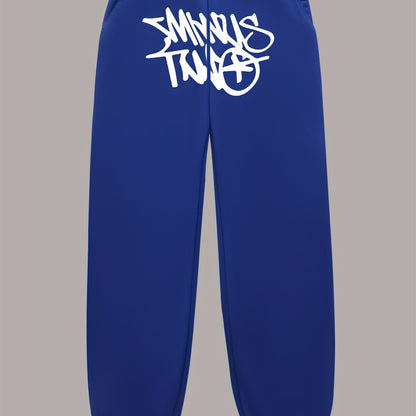 gbolsos Letter Print Drawstring Sweatpants Loose Fit Pants Men's Casual Slightly Stretch Joggers For Men Spring Autumn Running Jogging