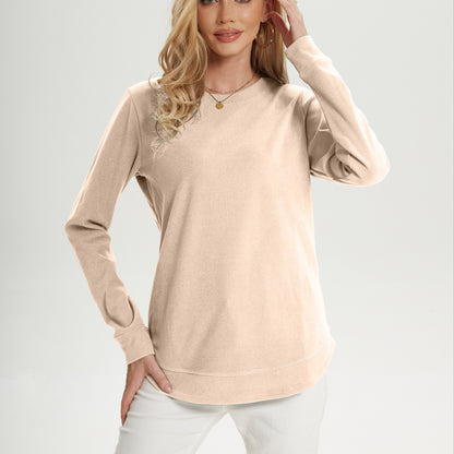 gbolsosWomen's Crew Neck Sweatshirts, Long Sleeve Casual Sports Loose Pullover Shirts With Curved Hem, Women's Clothing