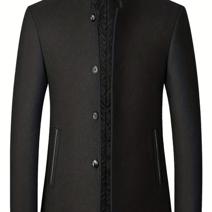 gbolsos  Warm Wool Blend Jacket Coat, Men's Casual Stand Collar One Breasted Jacket For Fall Winter, Father's Gift