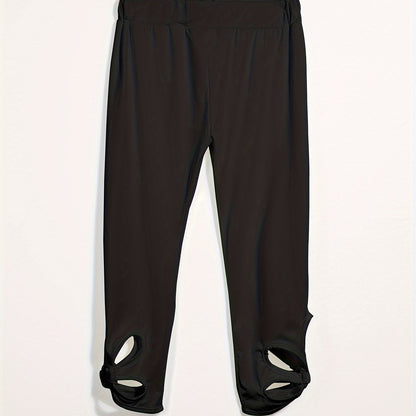 gbolsosSolid Cut Out Leggings, Casual Sporty  High Waist Leggings, Women's Clothing