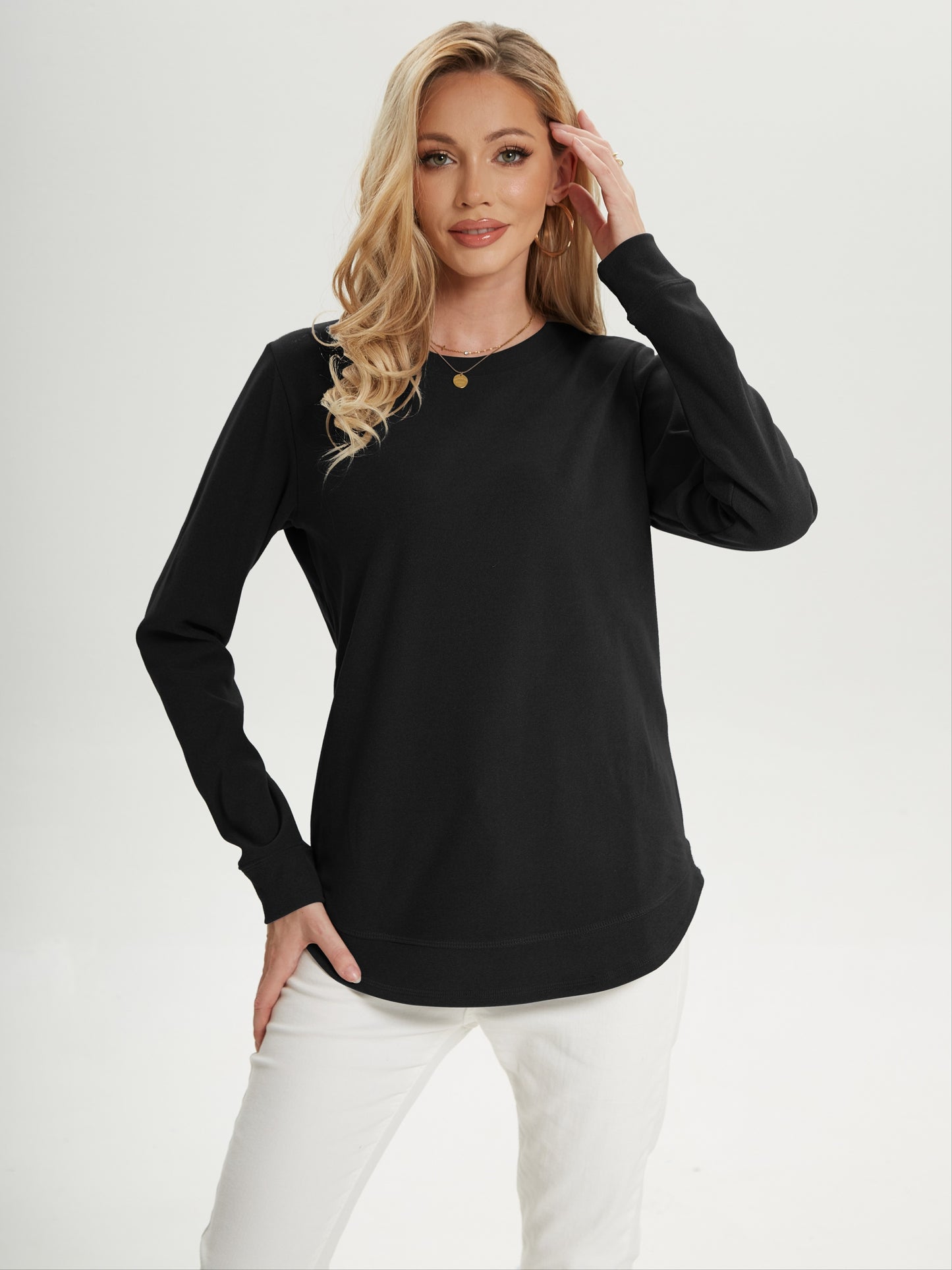 gbolsosWomen's Crew Neck Sweatshirts, Long Sleeve Casual Sports Loose Pullover Shirts With Curved Hem, Women's Clothing