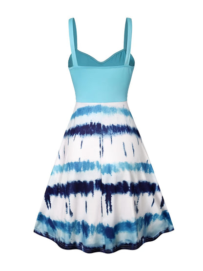 Tie Dye Criss Cross Dress, Casual Sleeveless Ruffle Dress, Women's Clothing