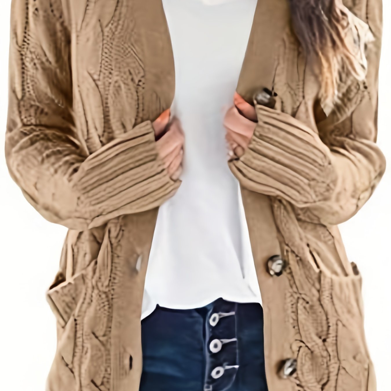 2025 gbolsos  Cable Knit Button Front Cardigan, Casual Long Sleeve Cardigan For Fall & Winter, Women's Clothing