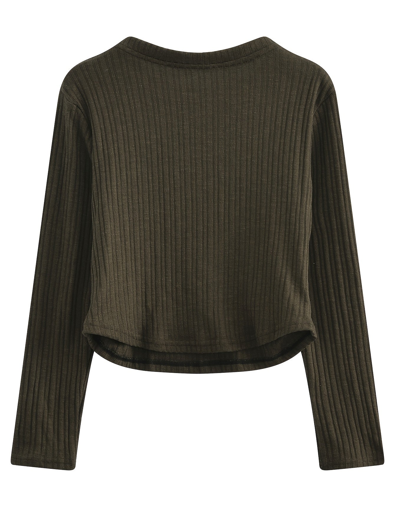 gbolsos Solid Crew Neck Rib Knit Top, Casual Long Sleeve Slim Crop Sweater For Spring & Fall, Women's Clothing