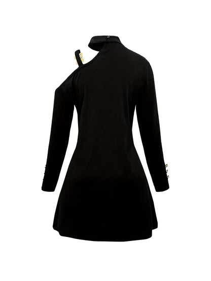 gbolsos  Chain Linked Asymmetrical Dress, Casual Long Sleeve Bodycon Dress, Women's Clothing