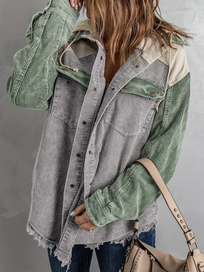 gbolsos  Color Block Hooded Jacket, Long Sleeve Casual Every Day Outerwear For Fall & Winter, Women's Clothing